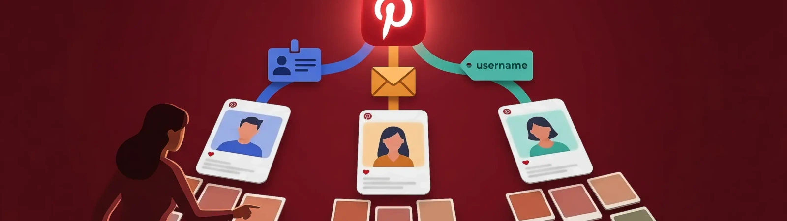 Pinterest people search by name, email, and username guide illustration
